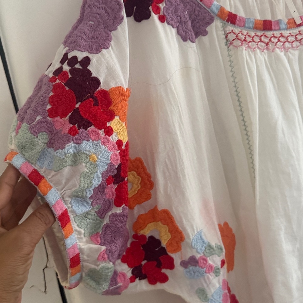 Anthropologie Short Sleeve Embroidered Floral Tunic Top Size Large/XL EUC - Picture 8 of 12